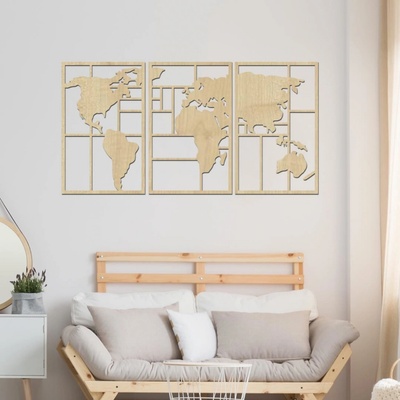 dřevo života Dřevěná mapa světa GEOMETRY Zvolte barvu dekoru: Javor, Velikost map: 90x48