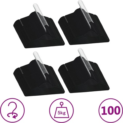 vidaXL 100 бр Комплект закачалки за дрехи антиплъзгащи черно кадифе (289922)