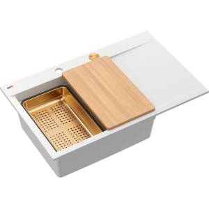 Quadron Вградена работна станция Quadron Josh 111, бяло мат - мед, 78x50 см (HCQJ7850U1_PVDC1_P2O) Мивка за вграждане
