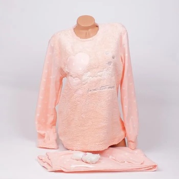 Image 1 of Макси зимна пижама в бледооранжев цвят със сърца