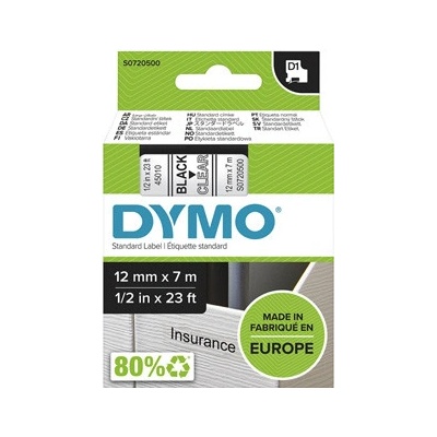 Dymo originál páska do tlačiarne štítkov, Dymo, 45010, S0720500, čierny tlač/priehľadný podklad, 7m, 12mm, D1