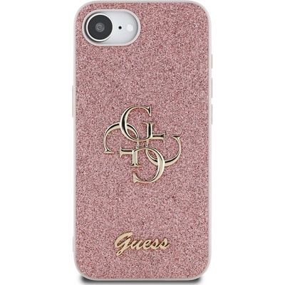 GUESS Гръб Guess за iPhone 16E , PU, Fixed Glitter, 4G Metal Logo, Розов (3666339453442)