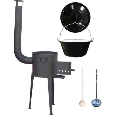 Kessel kotlík na guláš smalt 20 l speciální žáruvzdorná kotlina vysoká Plus 600 °C 42 cm poklice smalt 50 cm naběračka 350 ml a vařečka 50 cm SUPER PARTY