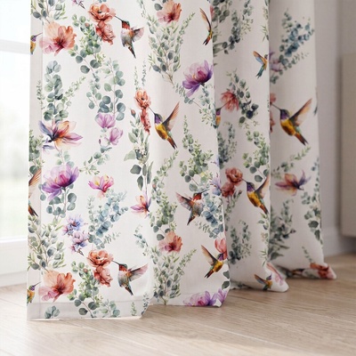 Perkalový bavlnený záves s rieštiacou stuhou - Kolibrik - farebný Veľkosť: Rozmer závesu (v x š) - 160 x 140 cm