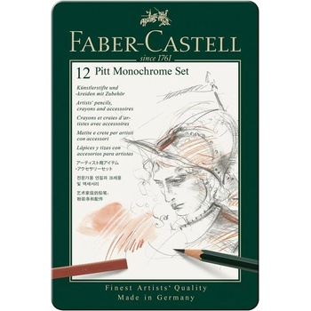 Faber-Castell Комплект моливи Pitt Monochrome, 12 броя в мет (1015130013)