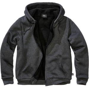 Brandit Мъжки суичър с топла подплата Sweatjacket Teddylining, черен меланж (5038.12245)