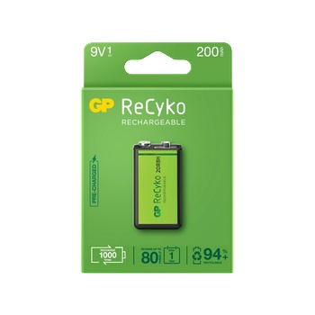 GP Batteries Акумулаторни батерии GP ReCyko 9V 200mAh, рециклируема опаковка 1бр (GPRHV208R075)