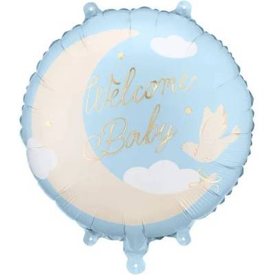 Party Deco Фолиен балон „Welcome Baby, с луна - Син (FB350-001J)