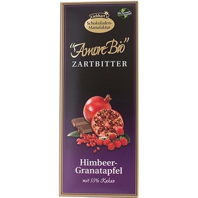 Liebhart's čokoláda horká s malinami a granátovým jablkom 100 g