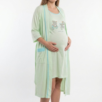 Зелен комплект за бременни нощница и халат с мечета