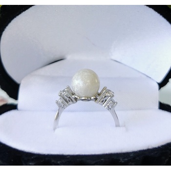 Meganflo Сребърен пръстен с перла и цирконий