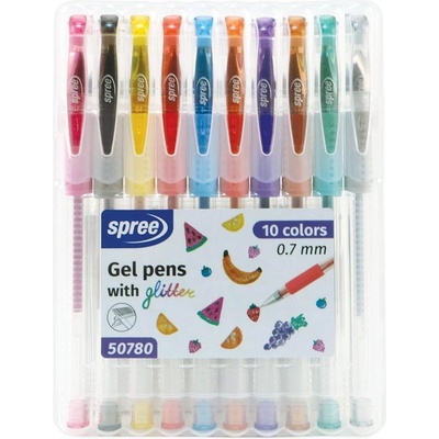Spree Гел химикалки глитер 0.7 мм, 10 цвята, pp кутия (3800884507872)