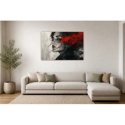 Obraz na plátně – Monochromní portrét s červeným akcentem 135 × 90 cm
