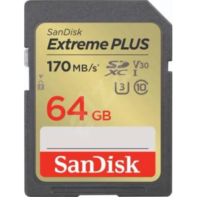Карта памет SanDisk Extreme PLUS 64GB SDXC До 170MB/s & 80MB/s Read/Write speeds, UHS-I, Class 10, U3, V30 (SDSDXW2-064G-GNCIN) (SDSDXW2-064G-GNCIN)
