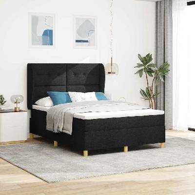 Postel s boxspringem s čelo Černý 160 x 200 cm textil