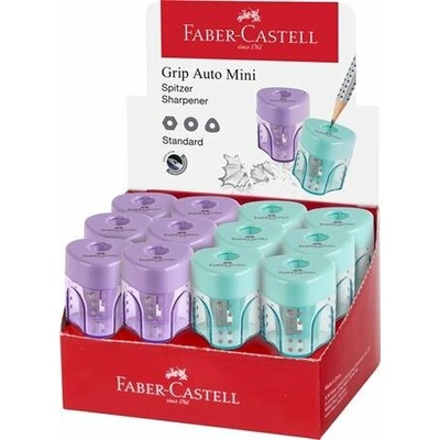 Strúhadlo, displej, jednodierové, so zásobníkom, FABER CASTELL GRIP Auto Mini, mix pastelových farieb