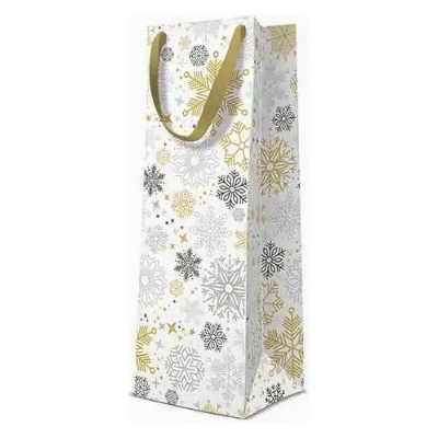 PAW2 Dárková taška PAW na láhev 12x37x10 cm Metallic Snowflakes