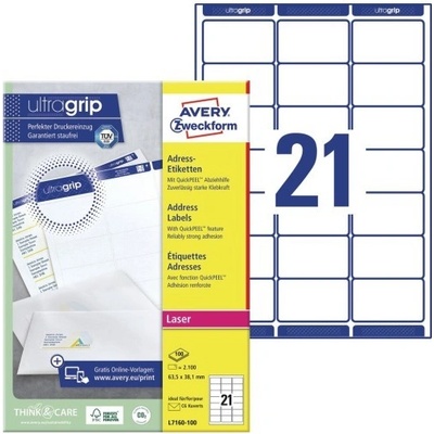 Avery QuickPEEL L7160-10 A4 pro laser bílé 63,5 x 38,1 mm 100 listů