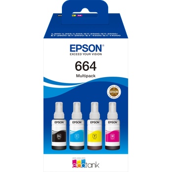 Epson Комплект 4 бутилки мастило за Epson Expression ET-2500 Series/EcoTank L380/L550/L360/L350/L480 Series - Ink - /664/ - C13T664640 - BK/C/M/Y - PN C13T664640 (C13T664640)