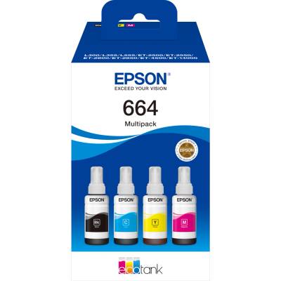 Epson Комплект 4 бутилки мастило за Epson Expression ET-2500 Series/EcoTank L380/L550/L360/L350/L480 Series - Ink - /664/ - C13T664640 - BK/C/M/Y - PN C13T664640 (C13T664640)