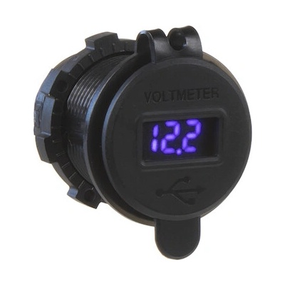 2x USB nabíječka s voltmetrem voděodolná do panelu, modré, 34562B