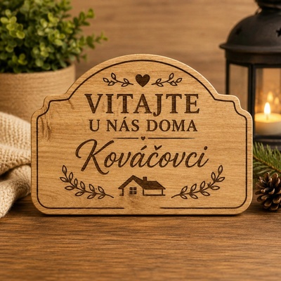 Drevená personalizovaná tabuľka - Vitajte u nás doma