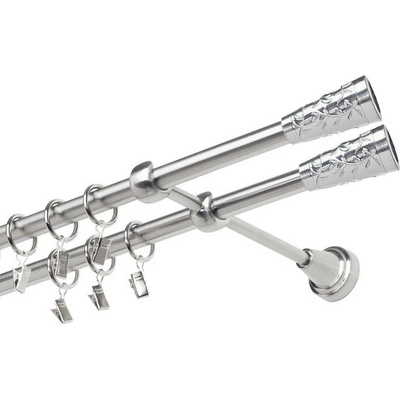 OK-GarnýžeCZ Garnýž kovová dvouřadá 19mm Sevilla double nerez 230 cm do stěny / kroužky s žabkou