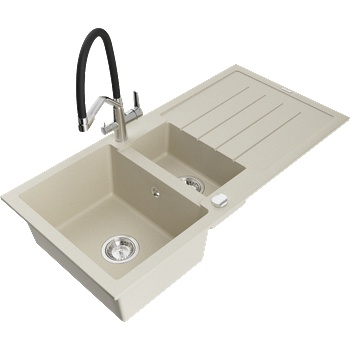 Mexen Andres гранитна мивка с 1, 5 камери с отцедник и кухненски кран Duo, бежов - 6515-69-671701-07 (6515-69-671701-07)