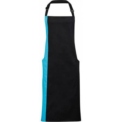 Premier Workwear Klasická zástěra s laclem s kontrastně zbarveným bočním dílem černá modrá azurová 72x86cm PW162