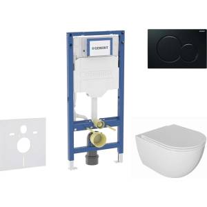 Geberit Duofix - Комплект за стенен монтаж, тоалетна Oudee и седалка с меко затваряне, бутон Sigma01, черен SANI11CA5133B (SANI11CA5133B)