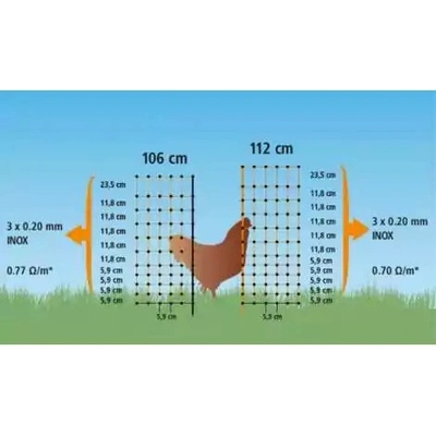 Sieť pre hydinu elektrifikovateľná,106cm,s 1 špicou, 50m, oranžová