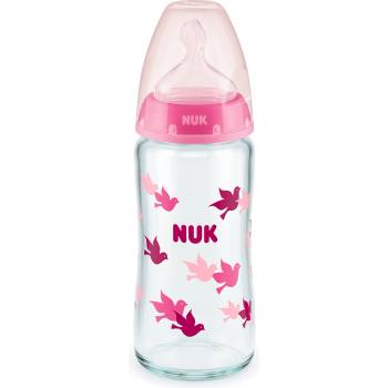 Nuk Стъклено шише със силиконов биберон NUK - First Choice, TC, 240 ml, 0-6 месеца, Розово (10745121-Розов)