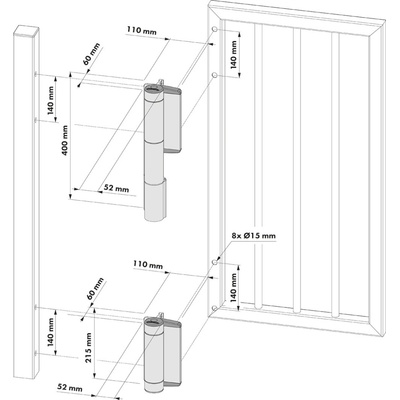 Záves s hydraulickým samozatváračom, 180°, RAL 9005