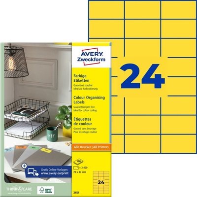Avery Zweckform 3451 Barevné etikety 70x37 mm 2400 ks žluté