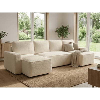 Rozkládací sedací souprava do U SMART BOUCLE 303x143 cm, krémová – Zboží Mobilmania