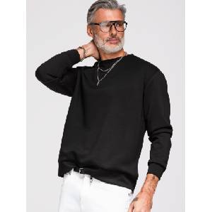 Ombre Clothing Мъжки суитшърт със сребърна и черна аплика пантера на гърба с кръгло деколте - черен V1 OM-SSNZ-0274 Ombre Clothing Ombre Clothing | Cheren | МЪЖЕ | M