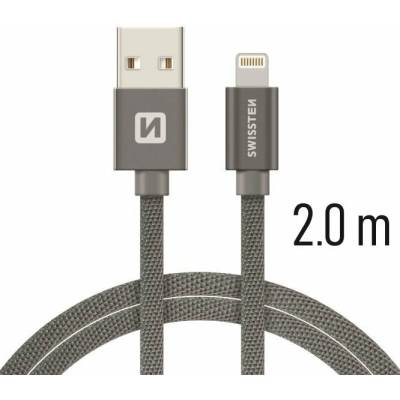 Swissten 71523302 USB 2.0 typ A na Lightning, USB 2.0, zástrčka A - zástrčka Lightning, opletený, 2m, šedý