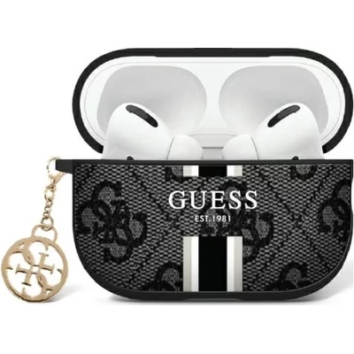 Guess GUA2P4RPSK калъф за AirPods 1/2 черен с щамповани ивици 4G Charm