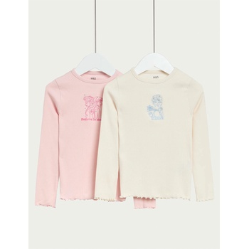 Marks & Spencer Комплект 2 топа с висок процент памук с мотиви от Disney Frozen (2-8 години) Marks & Spencer син Marks & Spencer | Sin | Момичешки | 2-3 Y