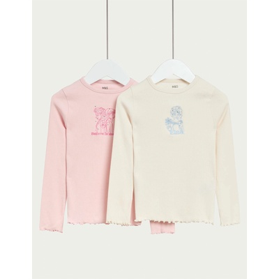 Marks & Spencer Комплект 2 топа с висок процент памук с мотиви от Disney Frozen (2-8 години) Marks & Spencer син Marks & Spencer | Sin | Момичешки | 2-3 години