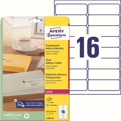 Avery Zweckform L7562-25 Transparentní etikety 99,1x33,9mm 400 ks mléčná