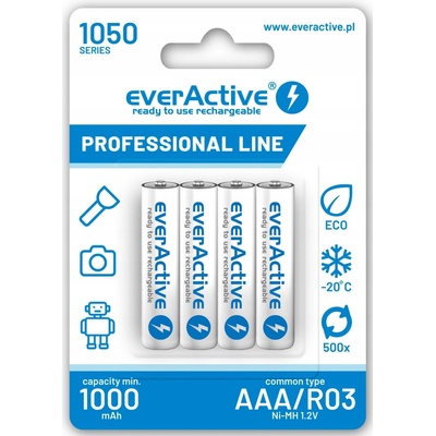 EVERACTIVE PROFESSIONAL LINE R03 / AAA, Dobíjateľné Ni-MH 1050 mAh batérie, 4ks