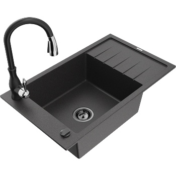 Mexen Elias гранитна мивка с 1 корито с отцедник и кухненски батер Savita, черен на пръски - 6511-76-672601-70-B (6511-76-672601-70-B)