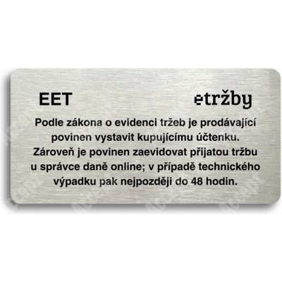 ACCEPT Piktogram EET - běžný režim - stříbrná tabulka - černý tisk bez rámečku