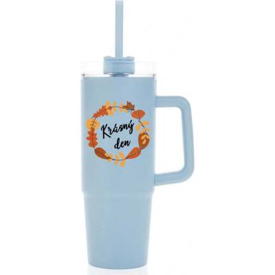 Giftie KRÁSNÝ DEN PODZIM světle modrý cestovní termohrnek s průhledným víčkem 900 ml