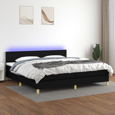 vidaXL Боксспринг легло с матрак и LED, черна, 200x200 см, плат (3133583)