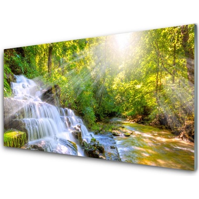 Obraz na skle Vodopád Les Příroda 100x50 cm