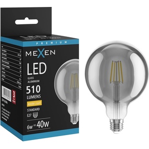 Mexen Vintis LED филамент крушка E27, G125, 6W, Топла - 2700K, 510 lm, димно стъкло (L158-E27-0627-70)