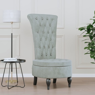 vidaXL židle s vysokým opěradlem světle šedá samet design s knoflíky