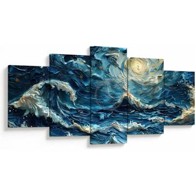 Obraz - Maľba oblohy a mora (s hodinami), päťdielne 150x80 cm s hodinami